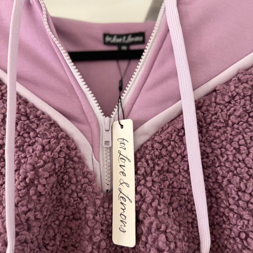 For Love & Lemons Sherpa Quarter Zip Hoodie Pullover Purple XS Retro - Picture 3 of 4